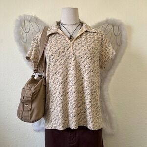 Indie Grunge Cottagecore Floral Print Polo Shirt Short Sleeve Granola Girl 90s